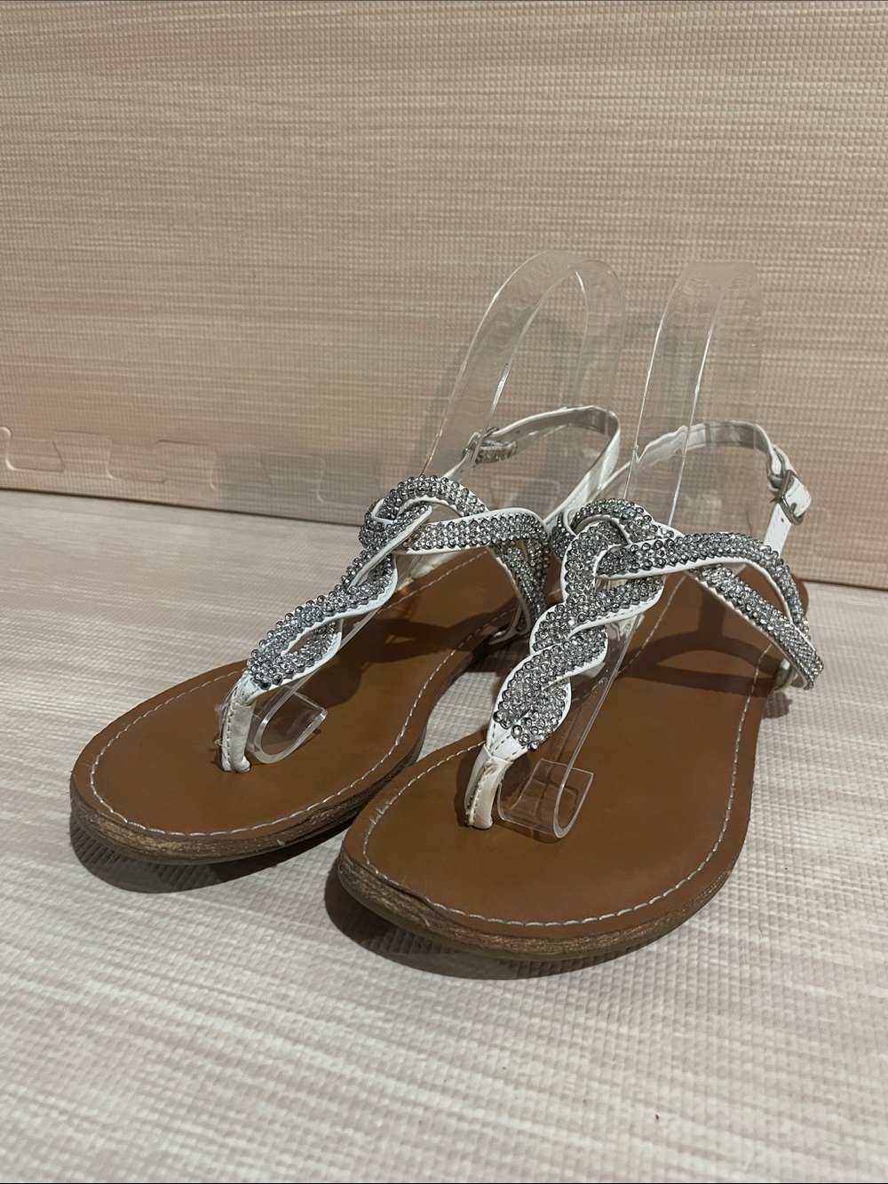 Women’s Rhinestone Embellished Braided White Strap Sandal
